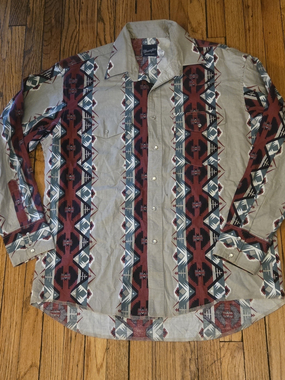 Vintage Wrangler Aztec Button-Down Shirt in Red and Tan